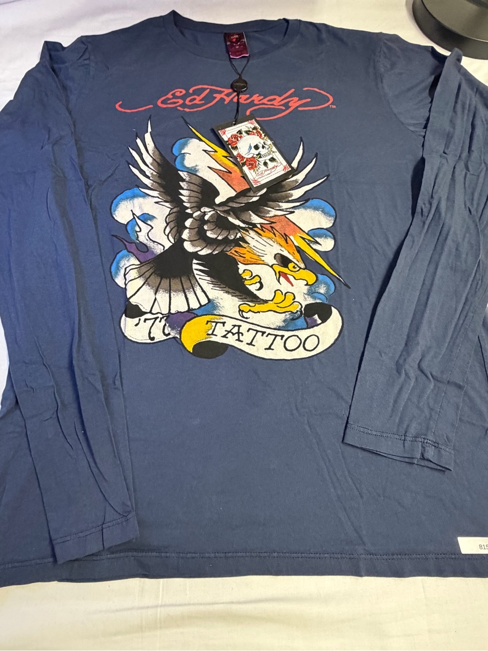 Ed Hardy Blue Long-Sleeve Tattoo Graphic Tee